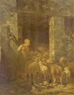 Charles Emile Jacque  - Bilder Gemälde - Sheep in a Stable