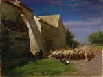 Charles Emile Jacque  - Bilder Gemälde - Sheep Leaving a Farmyard