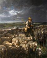 Charles Emile Jacque  - Bilder Gemälde - Shepherd and His Flock