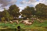 Charles Emile Jacque  - Bilder Gemälde - Shepherdess and Her Flock