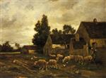 Charles Emile Jacque  - Bilder Gemälde - Shepherdess and Her Flock