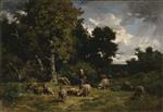 Charles Emile Jacque  - Bilder Gemälde - Shepherdess and Her Sheep
