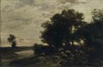 Charles Emile Jacque  - Bilder Gemälde - Shepherdess Watering Her Flocks