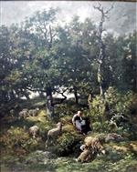 Charles Emile Jacque  - Bilder Gemälde - Shepherdess with Flock