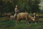 Charles Emile Jacque  - Bilder Gemälde - Shepherdess with Sheep
