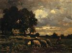 Charles Emile Jacque  - Bilder Gemälde - Tending the Flock