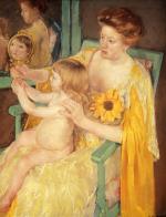 Mary Cassatt  - Bilder Gemälde - Mutter trägt Sunnenblume an ihrem Kleid
