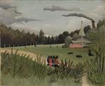 Henri Rousseau - Bilder Gemälde - Landscape and Four Young Girls