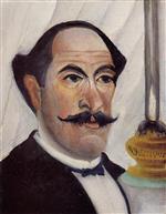 Henri Rousseau  - Bilder Gemälde - Self Portrait with a Lamp