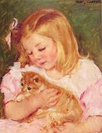 Mary Cassatt  - Bilder Gemälde - Sara hält eine Katze