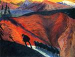 Marianne von Werefkin  - Bilder Gemälde - Man with Flock of Sheep