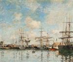 Eugene Boudin - Bilder Gemälde - A French Harbour