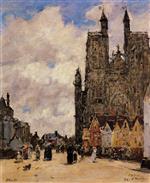 Eugene Boudin - Bilder Gemälde - Abbeville, Street and the Church of Saint-Folfran