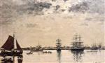 Eugene Boudin - Bilder Gemälde - Antwerp, boats on the River Scheldt