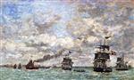 Eugene Boudin - Bilder Gemälde - Antwerp, Boats on the Scheldt