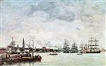 Eugene Boudin - Bilder Gemälde - Antwerp, Boats on the Scheldt