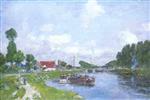 Eugene Boudin - Bilder Gemälde - Barges on the Canal, Saint-Valery-sur-Somme