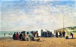 Eugene Boudin  - Bilder Gemälde - Bathing Hour on the Beach at Trouville