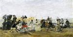 Eugene Boudin  - Bilder Gemälde - Beach Scene at Trouville