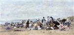 Eugene Boudin  - Bilder Gemälde - Beach Scene at Trouville