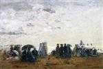 Eugene Boudin  - Bilder Gemälde - Beach Scene at Trouville