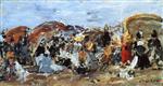 Eugene Boudin  - Bilder Gemälde - Beach Scene at Villers