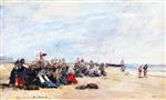 Eugene Boudin  - Bilder Gemälde - Berck, a Group of Fisherwomen Seated on the Shore 