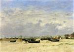 Eugene Boudin  - Bilder Gemälde - Berck, Boats aground on the Beach