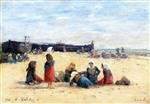 Eugene Boudin  - Bilder Gemälde - Berck, Fisherwomen on the Beach