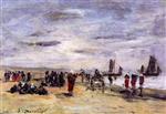 Eugene Boudin  - Bilder Gemälde - Berck, Fisherwomen on the Beach