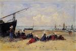 Eugene Boudin  - Bilder Gemälde - Berck, Fisherwomen on the Beach, Low Tide