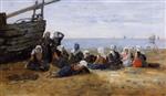 Eugene Boudin  - Bilder Gemälde - Berck, Group of Fishwomen Seated on the Beach