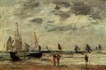 Eugene Boudin  - Bilder Gemälde - Berck, Jetty and Sailing Boats at Low Tide