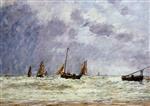 Eugene Boudin  - Bilder Gemälde - Berck, the Departure of the Boats