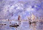 Eugene Boudin  - Bilder Gemälde - Boat and Breakwater