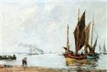 Eugene Boudin  - Bilder Gemälde - Boats At Anchor along the Shore