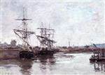 Eugene Boudin  - Bilder Gemälde - Boats in a Port