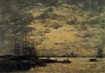 Eugene Boudin  - Bilder Gemälde - Bordeaux, Boats on the Garonne