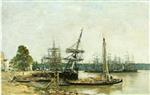 Eugene Boudin  - Bilder Gemälde - Bordeaux, Moored Boats on the Garonne