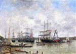 Eugene Boudin  - Bilder Gemälde - Bordeaux, Three Masted Ships anchored on the Garonne