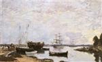 Eugene Boudin  - Bilder Gemälde - Camaaret, Three Masters in the Harbor