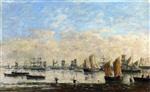 Eugene Boudin  - Bilder Gemälde - Camaret, Fishing Boats Anchored in the Harbor
