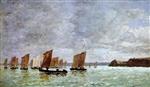 Eugene Boudin  - Bilder Gemälde - Camaret, Fishing Boats off the Shore