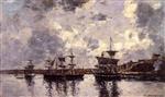 Eugene Boudin  - Bilder Gemälde - Camaret, Three Masters Anchored in the Harbor