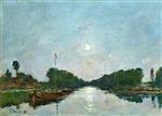 Eugene Boudin  - Bilder Gemälde - Canal in Saint-Valéry-sur-Somme, Effect of Moonlight
