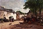 Eugene Boudin  - Bilder Gemälde - Cattle Market at Daoulas, Brittany