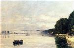 Eugene Boudin  - Bilder Gemälde - Caudebec-en-Caux, Boats on the Seine