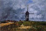 Eugene Boudin  - Bilder Gemälde - Cayeux, Windmill in the Countryside, Morning