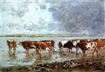 Eugene Boudin  - Bilder Gemälde - Cow at Pasture, Valley of the Touques