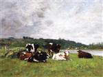 Eugene Boudin  - Bilder Gemälde - Cows at Pasture